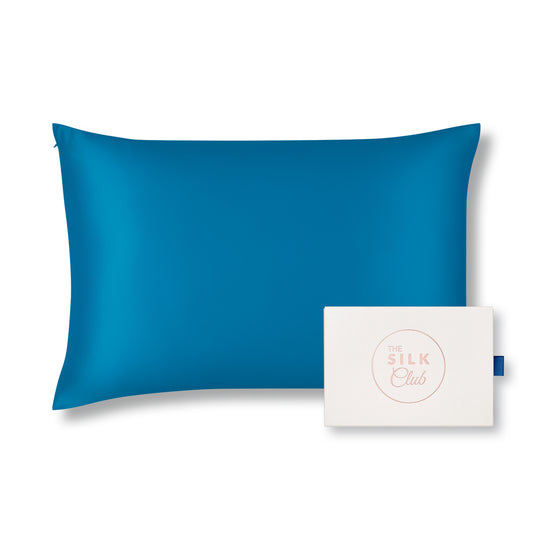Azure Blue Organic Mulberry Silk Pillowcase with Gift Box - The Silk Club
