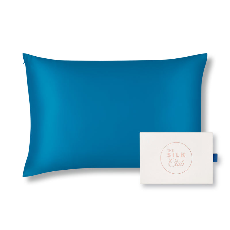 Azure Blue Organic Mulberry Silk Pillowcase with Gift Box - The Silk Club