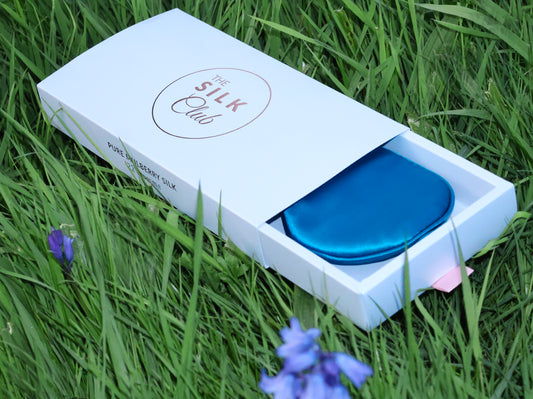 Azure Blue Mulberry Silk Eye Mask in Gift Box