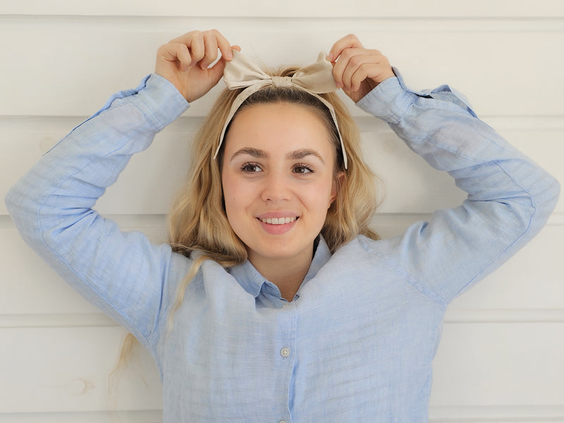 High Half-Up, Half-Down Hairstyle With Champagne Silk Bow