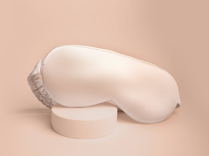 Champagne Mulberry Silk Sleep Mask With Champagne Background