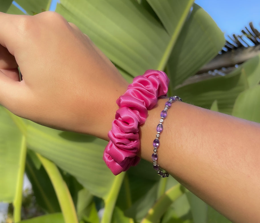 Flamingo Pink Silk Wrist Scrunchie
