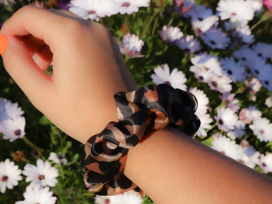 Leopard Print Silk Scrunchie With Bold Animal Print