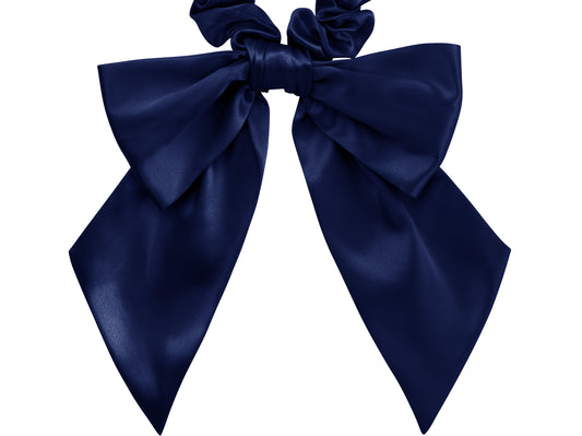 Navy Blue Silk Hair Ribbon Bow on Scrunchie