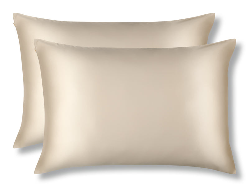 Pair of Champagne Mulberry Silk Pillowcases - Pure 22 Momme Silk Pillowcases - Set of 2