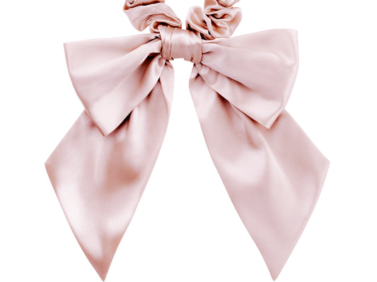 Pink Silk Hair Ribbon Bow on Scrunchie