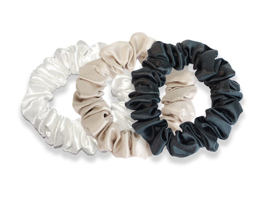 White/Champagne/Black Set of 3 Small Silk Scrunchies