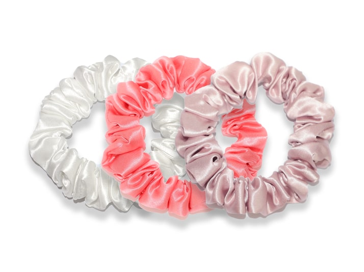 White/Coral Pink/Dusty Pink Small Silk Scrunchies