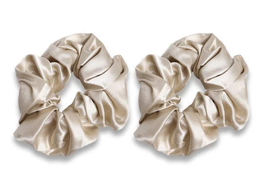 The Silk Club Large Champagne Silk Scrunchies - Set of 2