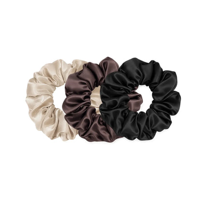 Everyday Edit Silk Scrunchie Gift Set - Black, Brown & Champagne