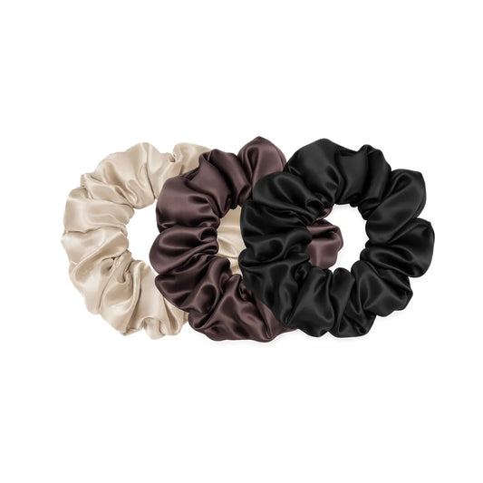 Everyday Edit Silk Scrunchie Gift Set - Black, Brown & Champagne