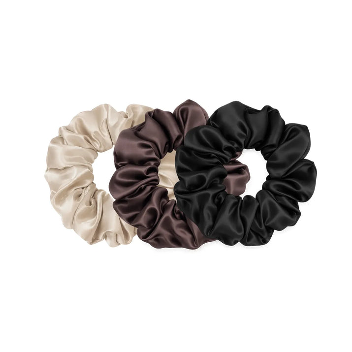 Everyday Edit Silk Scrunchie Gift Set - Black, Brown & Champagne