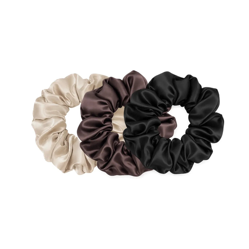 Everyday Edit Silk Scrunchie Gift Set - Black, Brown & Champagne