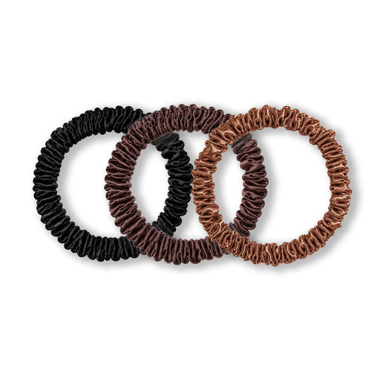 Black/Brown/Toffee Silk Hair Ties - Set of 3