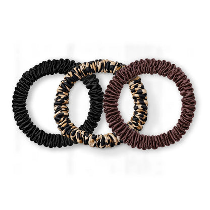 Black/Leopard Print/Brown Silk Hair Ties - Set of 3