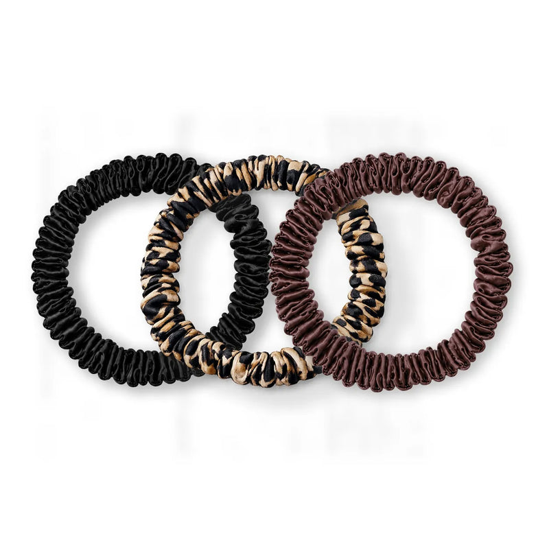 Black/Leopard Print/Brown Silk Hair Ties - Set of 3