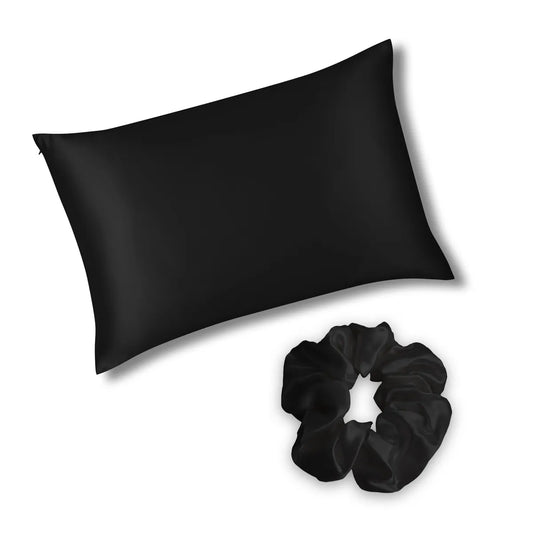 Black Silk Pillowcase & Scrunchie Gift Set Bundle