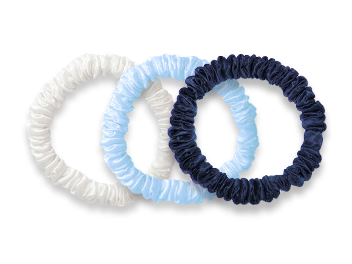 White/Coastal Blue/Navy Blue Silk Hair Ties - Silk Hairbands