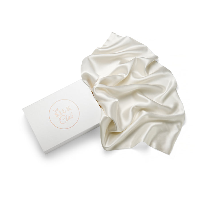 Cream Silk Pillow and Gift Box Close-Up - The Silk Club