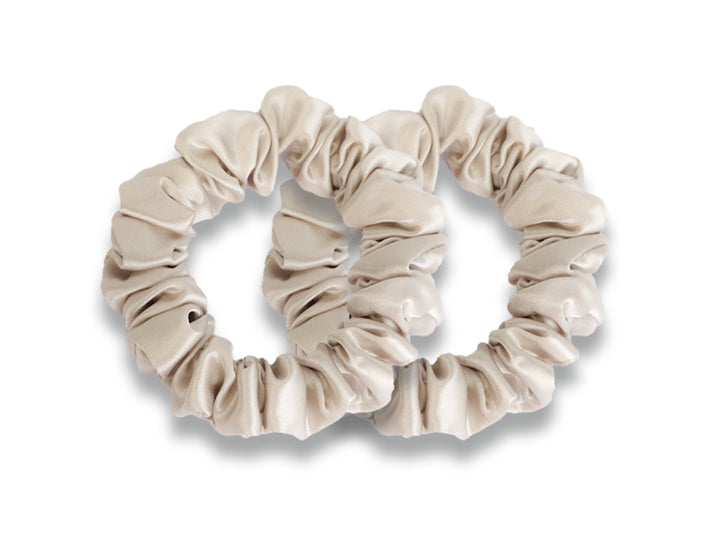 Pair of small champagne silk scrunchies