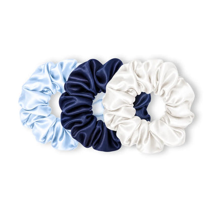Coastal Edit Silk Scrunchie Gift Set - Light Blue, Navy & White