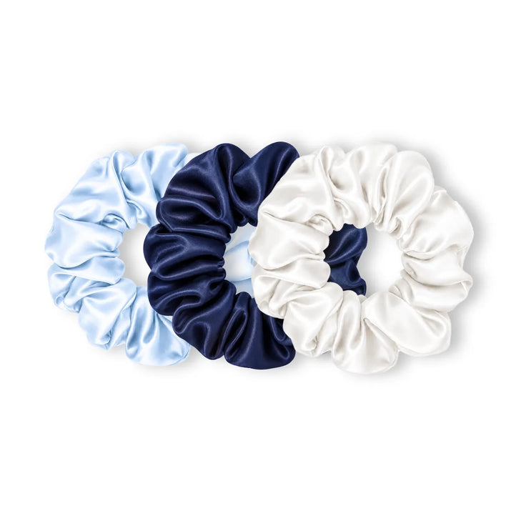Coastal Edit Silk Scrunchie Gift Set - Light Blue, Navy & White