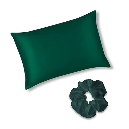 Emerald Green Silk Pillowcase & Scrunchie Gift Set Bundle