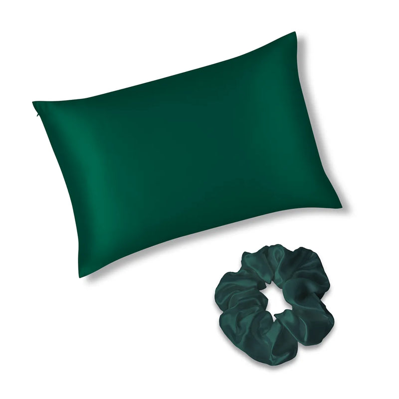 Emerald Green Silk Pillowcase & Scrunchie Gift Set Bundle