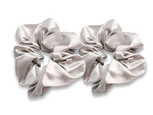 The Silk Club Large Silver Silk Scrunchies - Set of 2