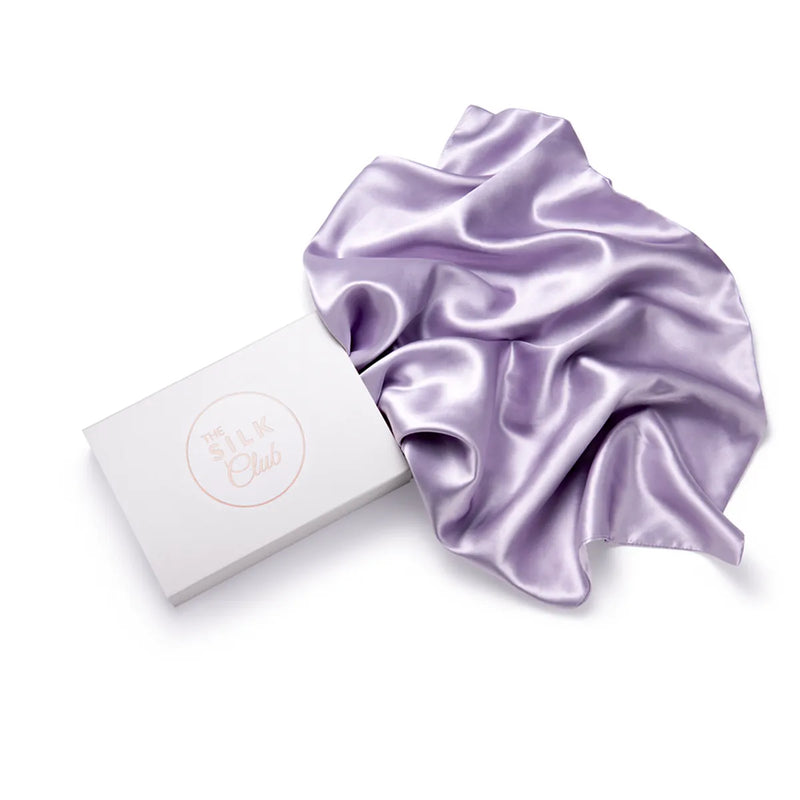 Lilac Luxury Silk Pillowcase Coming Out of Gift Box