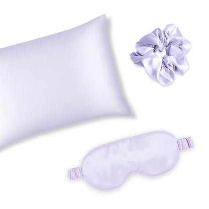 Lilac Silk Pillowcase Gift Set Bundle With Sleep Mask & Scrunchie