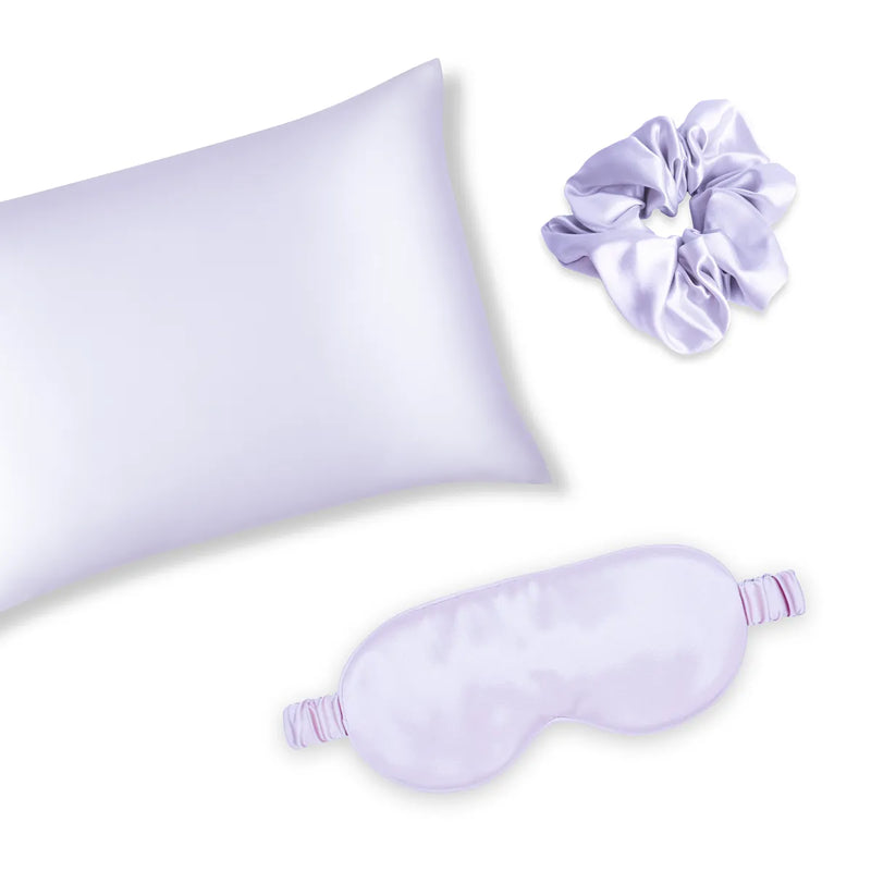 Lilac Silk Pillowcase Gift Set Bundle With Sleep Mask & Scrunchie