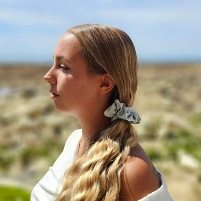 Long Ponytail Styled With Mint Green Scrunchie