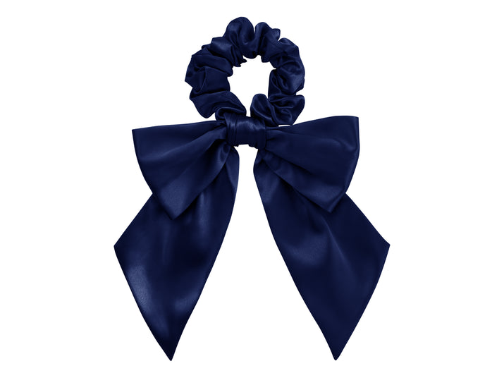 Navy Blue Silk Hair Bow Scrunchie - Silk Hair Ribbons