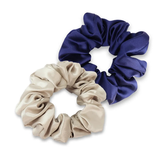 Champagne/Navy Silk Scrunchies - Set of 2