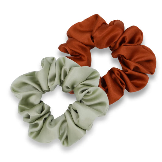 Olive Green/Burnt Orange Silk Scrunchies - Set of 2