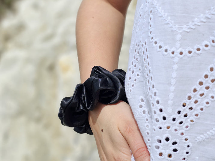 Large Black Silk Wrist Scrunchie
