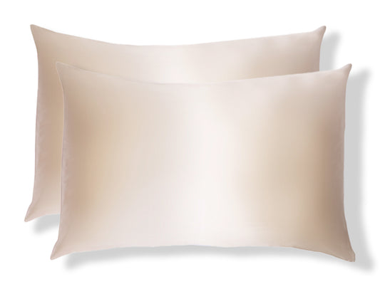 Pair of Champagne Silk Pillowcases - Pure 22 Momme Mulberry Silk Pillowcase Set of 2