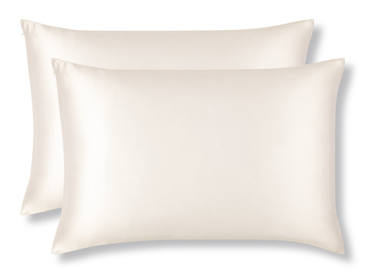 Pair of Cream Mulberry Silk Pillowcases - Pure 22 Momme Silk Pillowcases - Set of 2