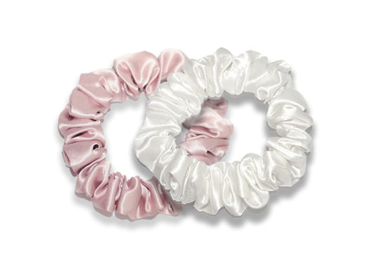 Pair of White/Dusty Pink Midi Silk Scrunchies