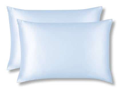 Pair of Coastal Blue Mulberry Silk Pillowcases - Pure 22 Momme Silk Pillowcases - Set of 2