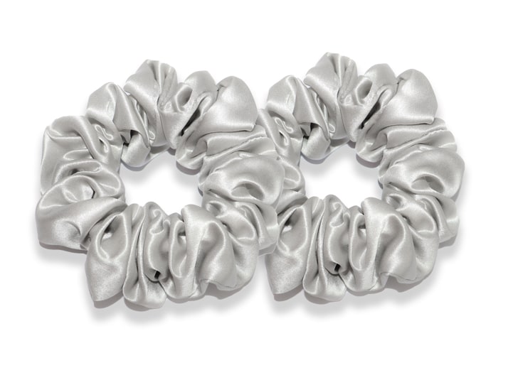 Set of 2 Light Grey Silk Scrunchie - 22 Momme Mulberry Silk - Regular