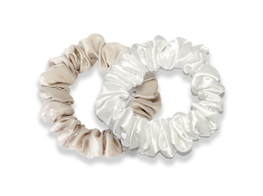 Pair of White/Champagne Midi Silk Scrunchies