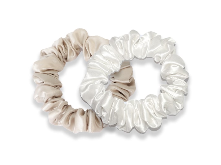 Pair of White/Champagne Small Silk Scrunchies