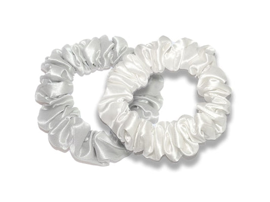 Pair of White/Light Grey Midi Silk Scrunchies