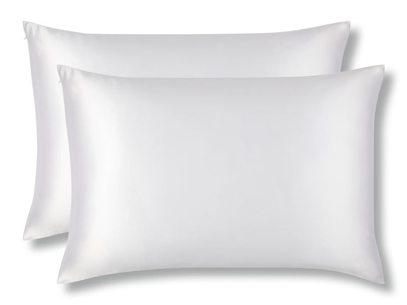 Pair of White Organic Mulberry Silk Pillowcases - Pure 22 Momme Silk Pillowcases - Set of 2