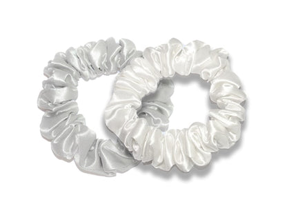 Pair of White/Silver Silk Scrunchies