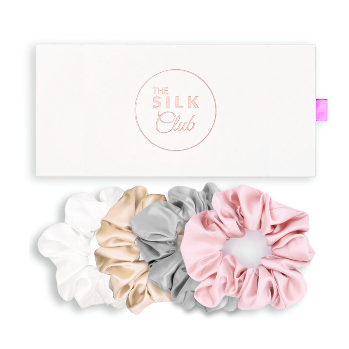 White, Champagne, SIlver and Pink Scrunchies Gift Set With Gift Box