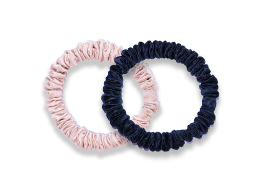 Pink & Navy Blue Skinny Silk Hair Ties - Silk Hairbands