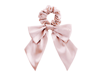 Pink Silk Hair Bow Scrunchie - Silk Hair Ribbons
